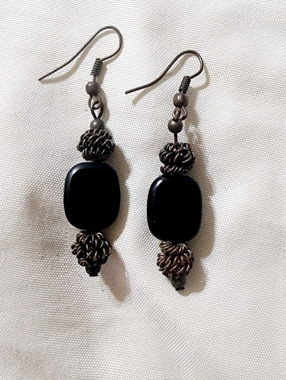 Black Obsidian Bead Drop Earrings - Women Jewelry